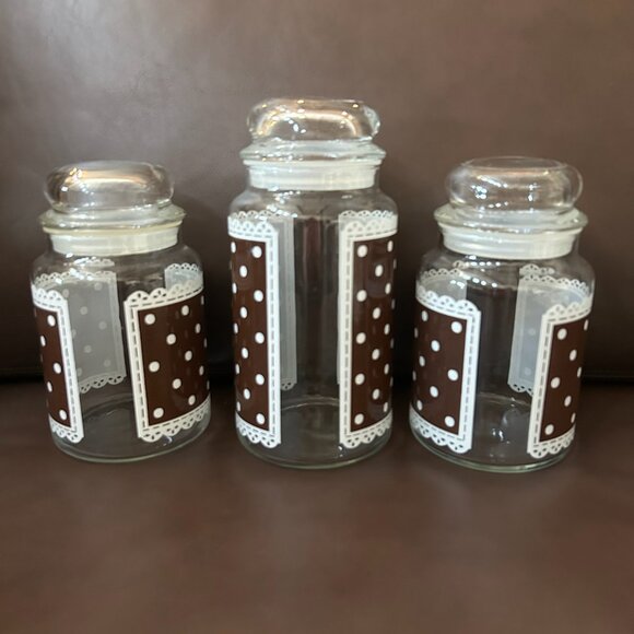 Vintage Anchor Hocking Glass Jars Containers Polka Dots & Lace Set of 3 - Picture 5 of 14